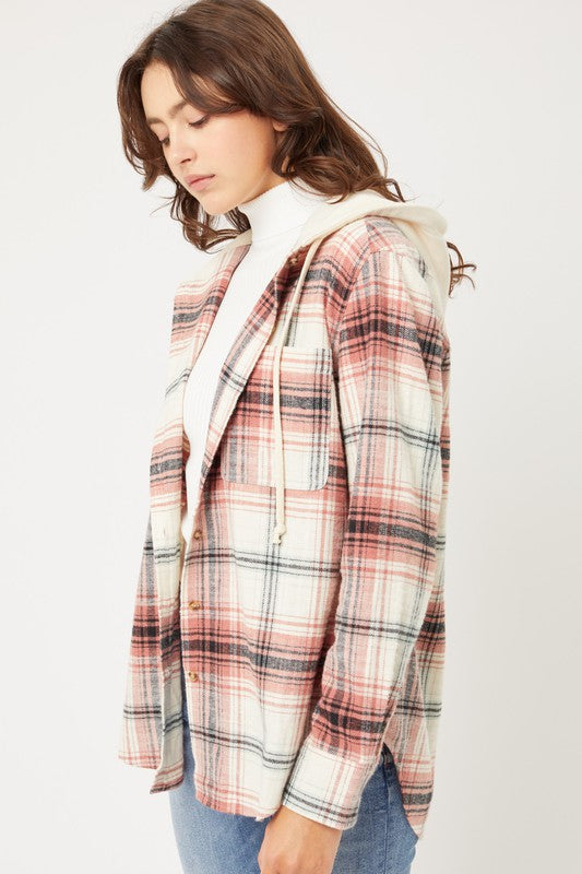 Plaid Flannel Shacket with Hood
