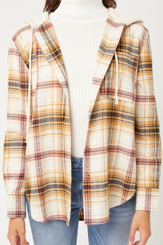 Plaid Flannel Shacket with Hood