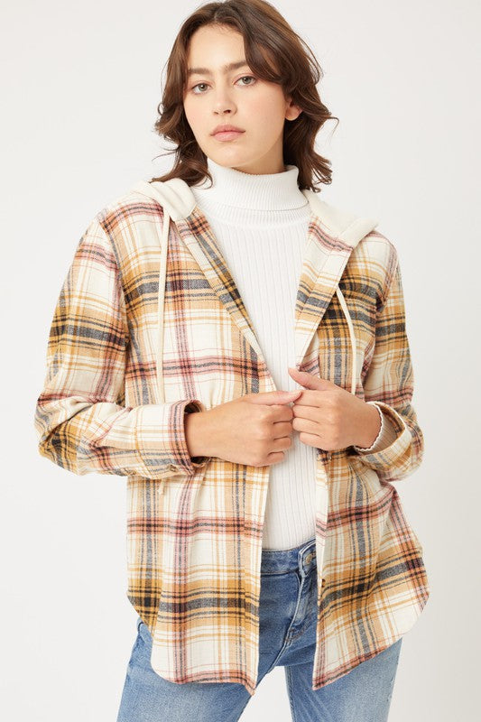 Plaid Flannel Shacket with Hood