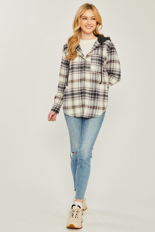 Plaid Flannel Shacket with Hood