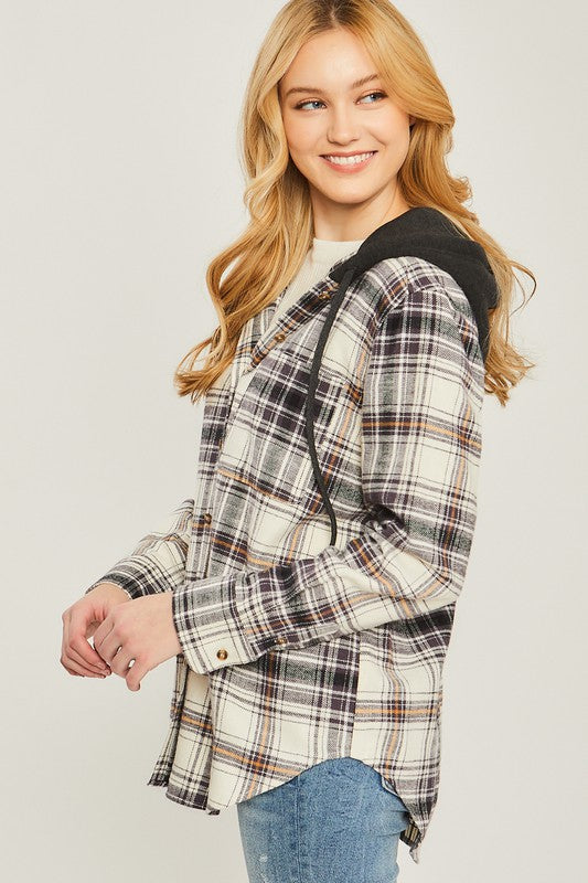 Plaid Flannel Shacket with Hood