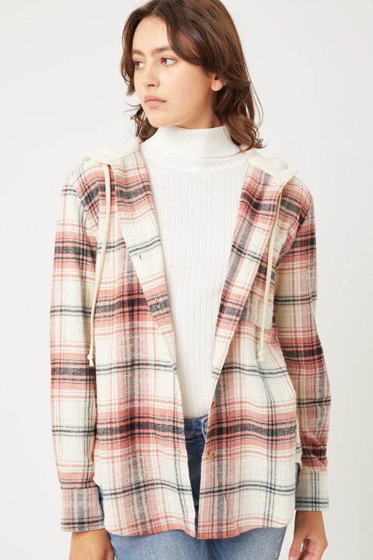 Plaid Flannel Shacket with Hood