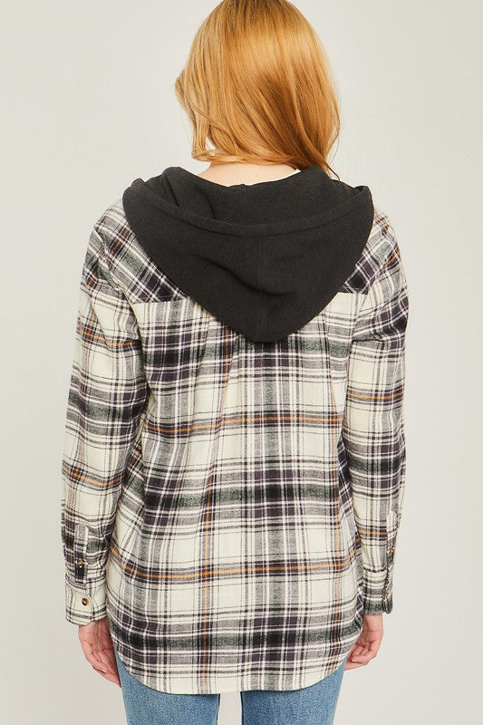 Plaid Flannel Shacket with Hood