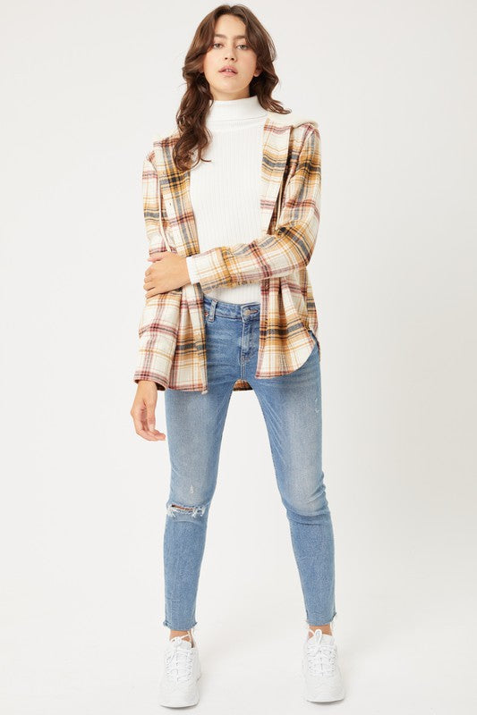Plaid Flannel Shacket with Hood