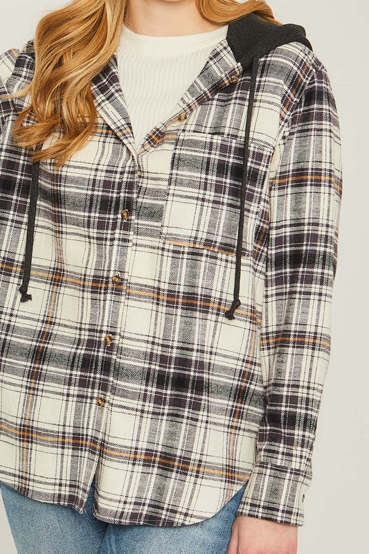 Plaid Flannel Shacket with Hood