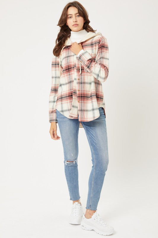 Plaid Flannel Shacket with Hood