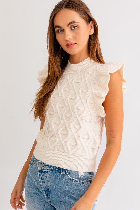 Mock Neck Ruffle Sleeve Tank