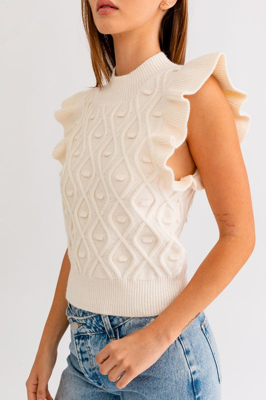 Mock Neck Ruffle Sleeve Tank