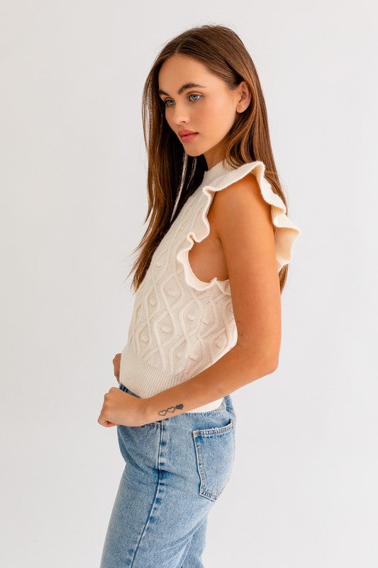 Mock Neck Ruffle Sleeve Tank