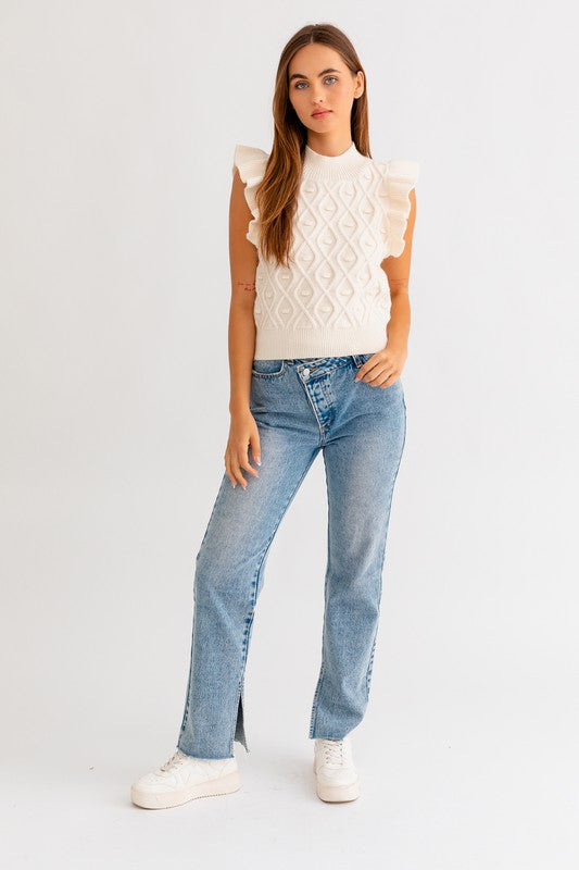 Mock Neck Ruffle Sleeve Tank