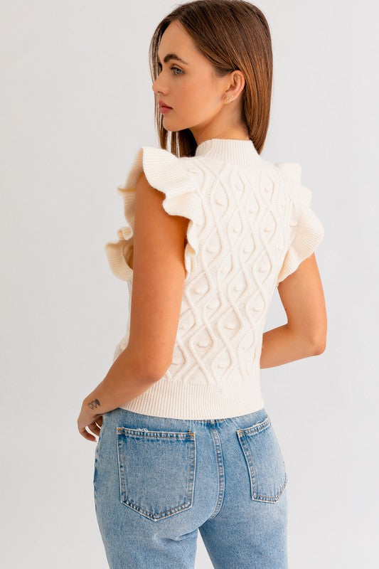 Mock Neck Ruffle Sleeve Tank