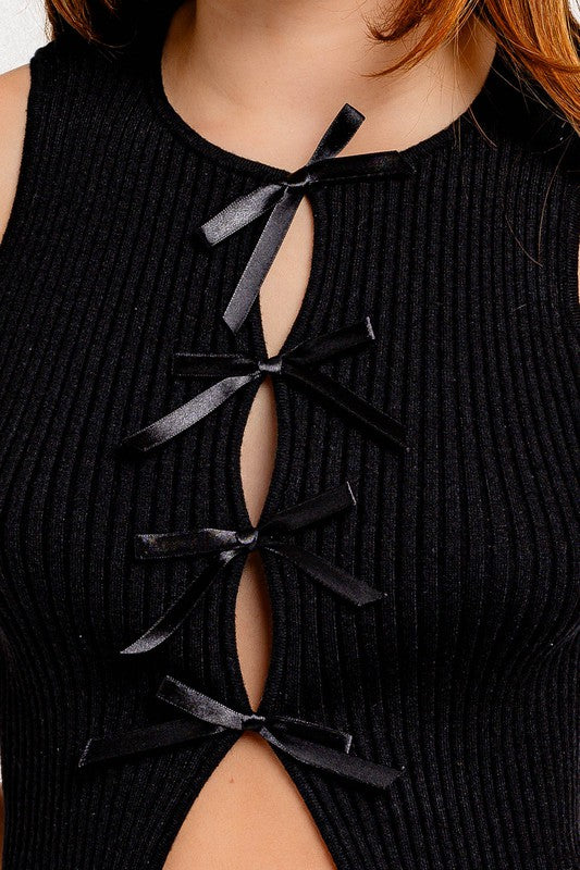 Satin Bow Detail Sweater Top