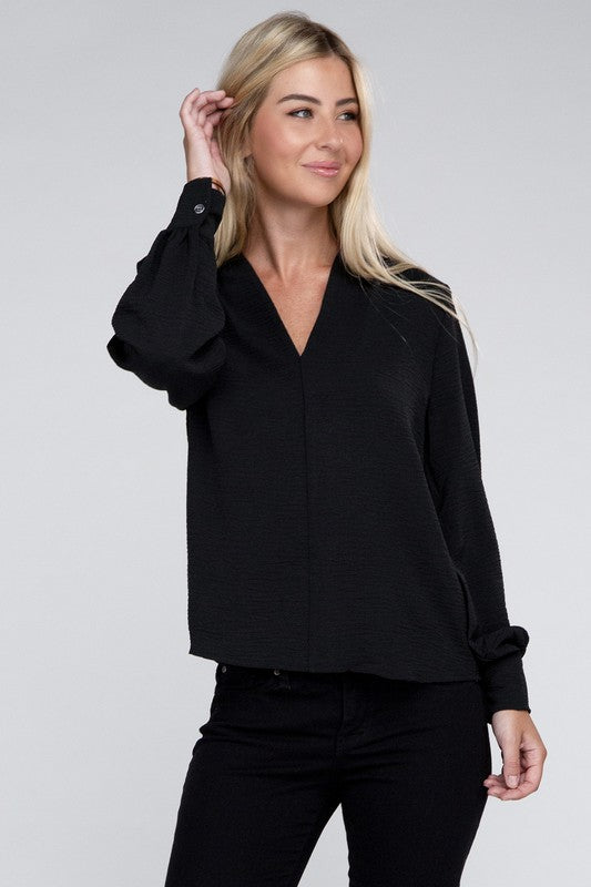 Woven Airflow V-Neck Top