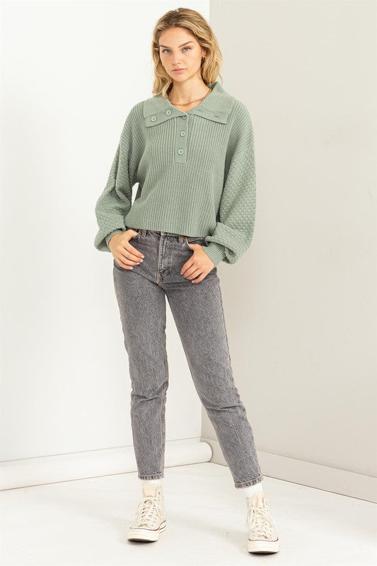 Wide Collar Button Sweater