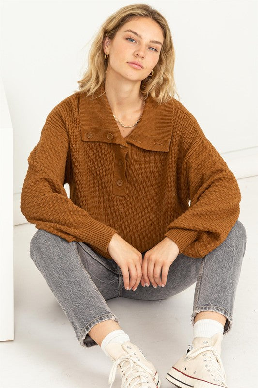 Wide Collar Button Sweater