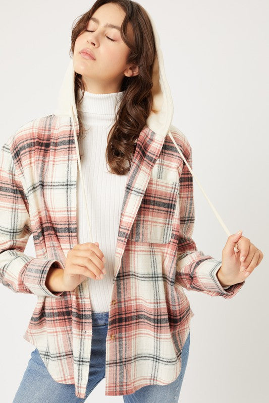 Plaid Flannel Shacket with Hood