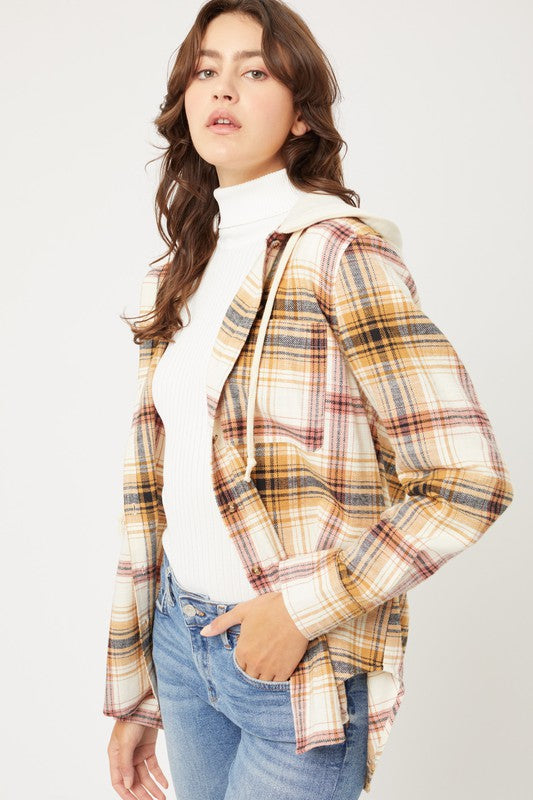 Plaid Flannel Shacket with Hood