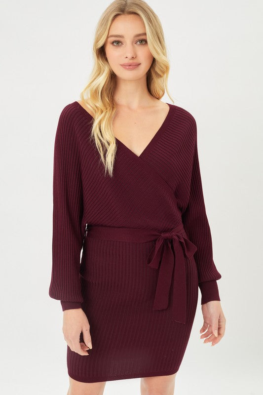 Off Shoulder Wrap Knit Dress