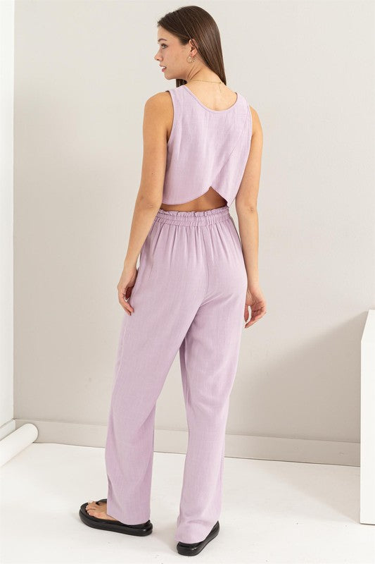 Linen Blended Top and Pants Set