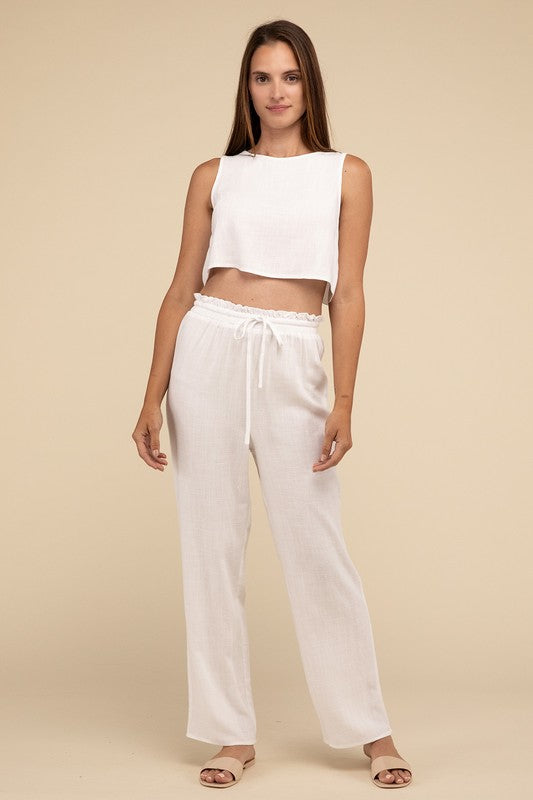 Linen Blended Top and Pants Set