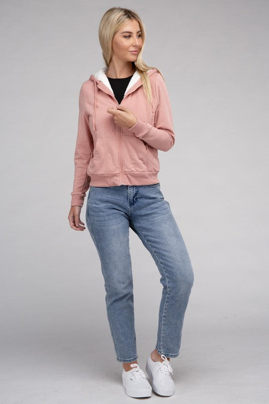 Fuzzy Trim Crop Hoodie