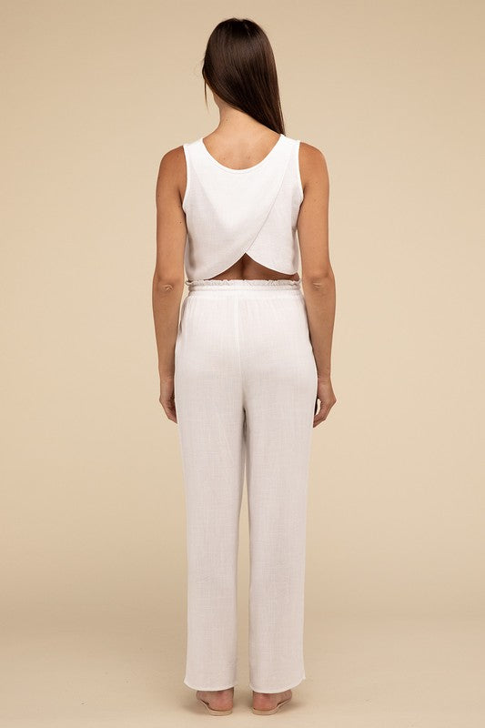 Linen Blended Top and Pants Set