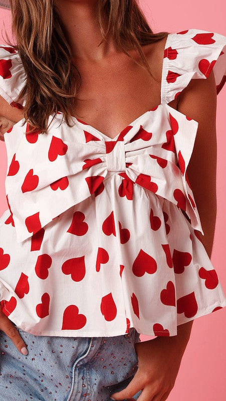 All Over heart V-neck Top