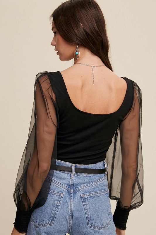 Square Neck Mesh Top