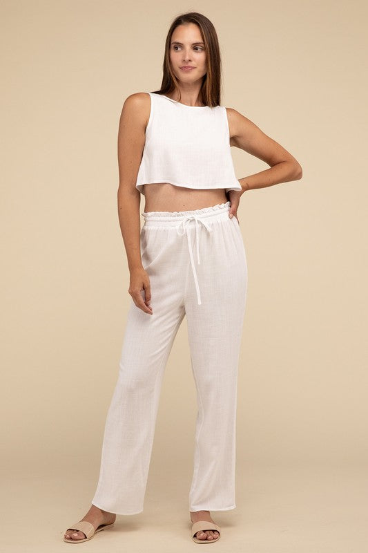 Linen Blended Top and Pants Set