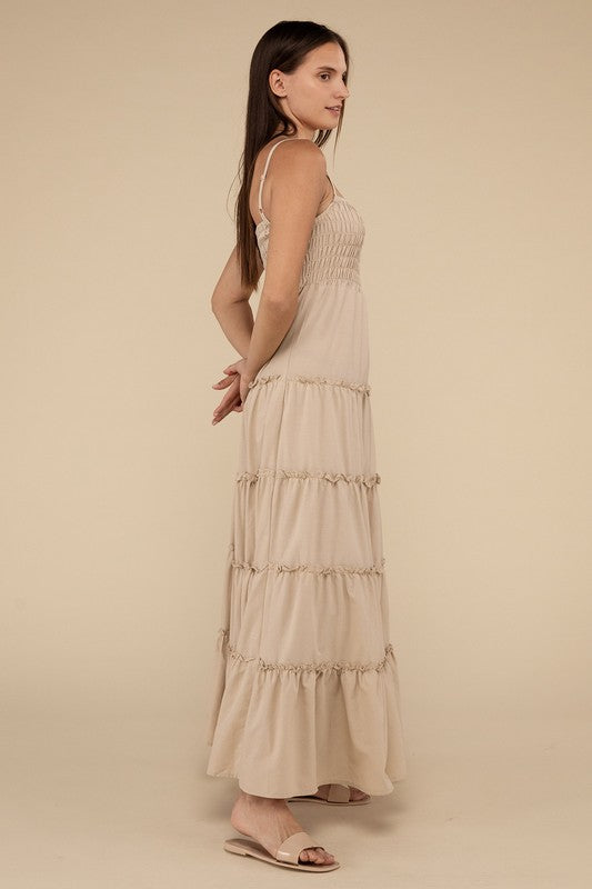 Woven Smocked Top Tiered Cami Maxi Dress