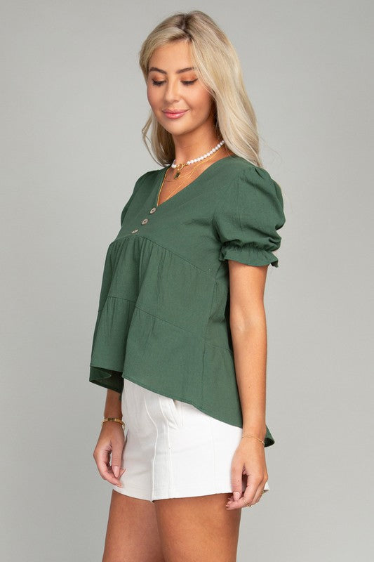 Button Front Puff Blouse