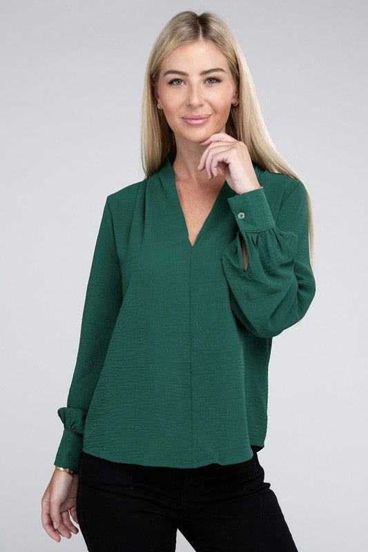 Woven Airflow V-Neck Top