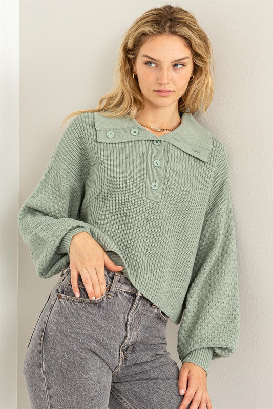 Wide Collar Button Sweater