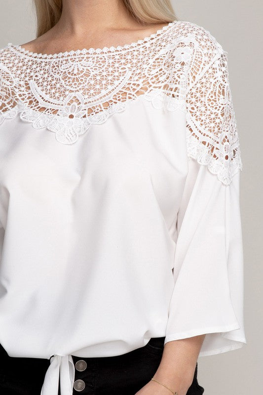 Lace trim blouse with tie