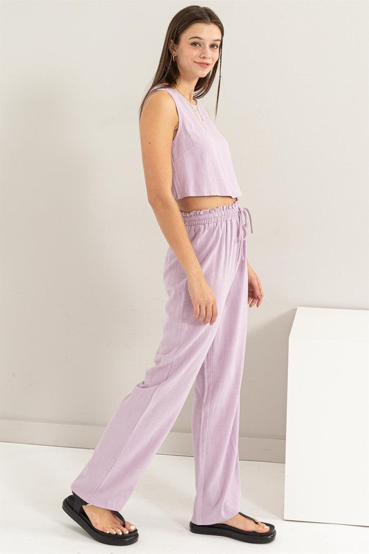 Linen Blended Top and Pants Set