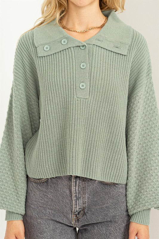 Wide Collar Button Sweater