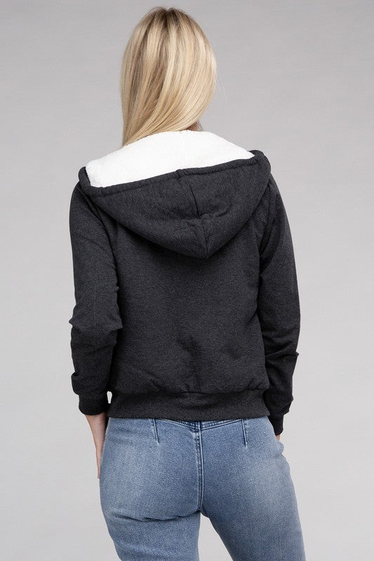 Fuzzy Trim Crop Hoodie