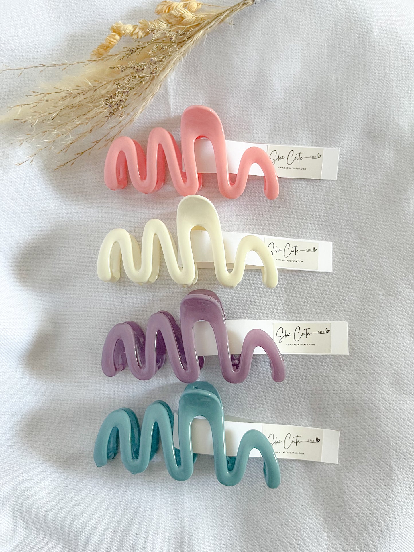Pink/Wht Wavy Hair Clips