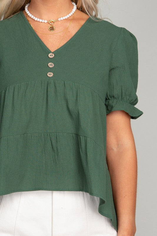 Button Front Puff Blouse