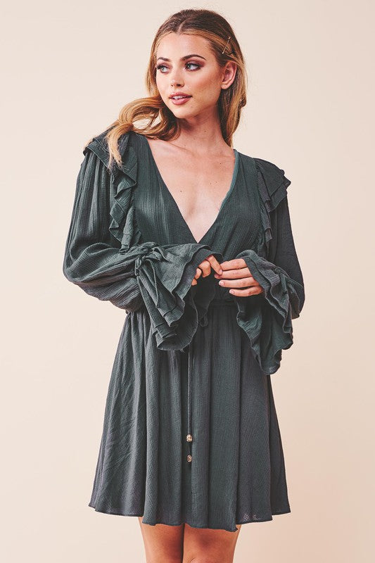 Ruffle Surplice Mini Dress