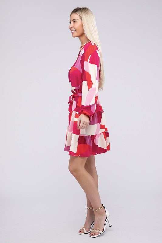 Notched Neck Belted Dress