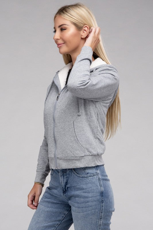 Fuzzy Trim Crop Hoodie