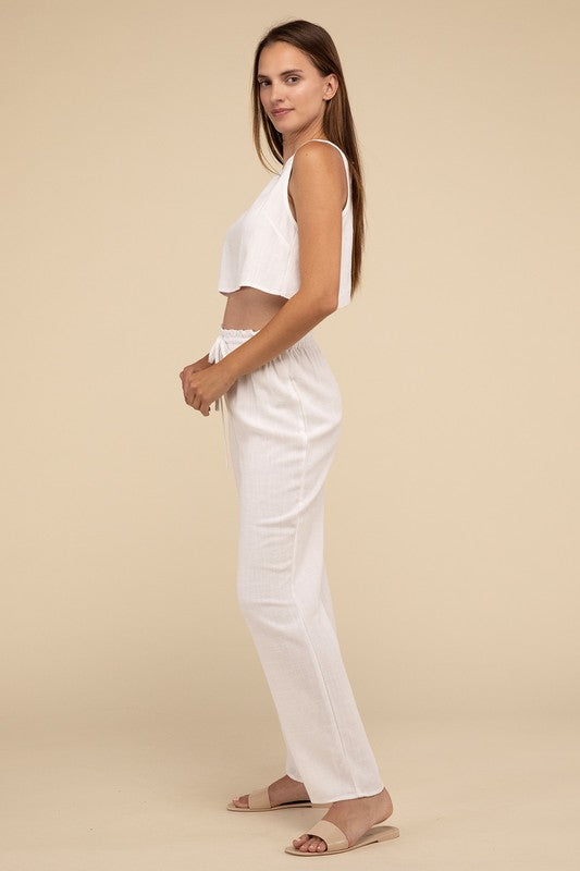 Linen Blended Top and Pants Set