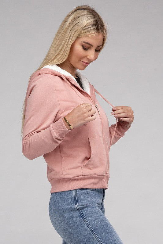 Fuzzy Trim Crop Hoodie