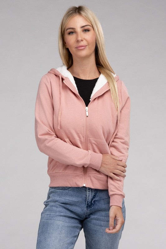 Fuzzy Trim Crop Hoodie