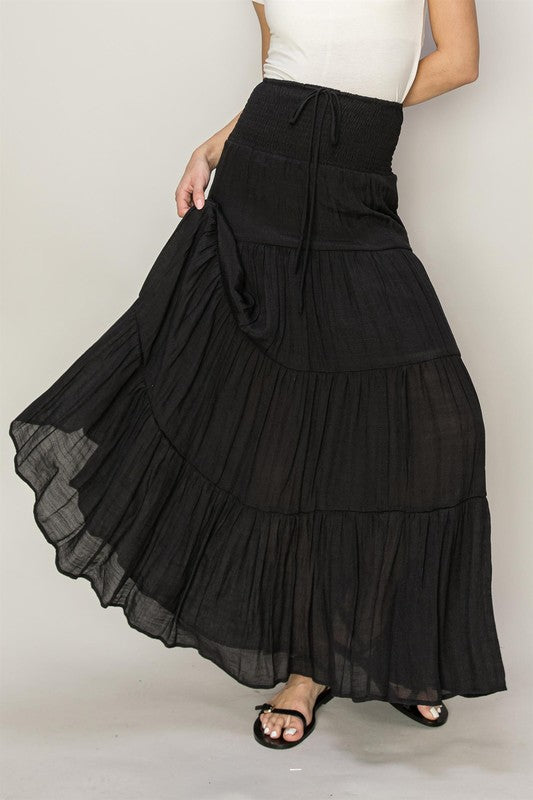 Drawstring Waist Maxi Skirt