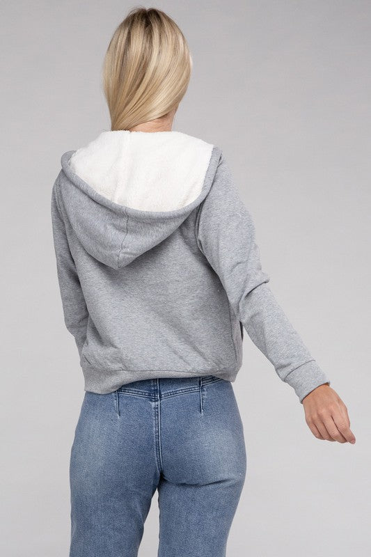 Fuzzy Trim Crop Hoodie