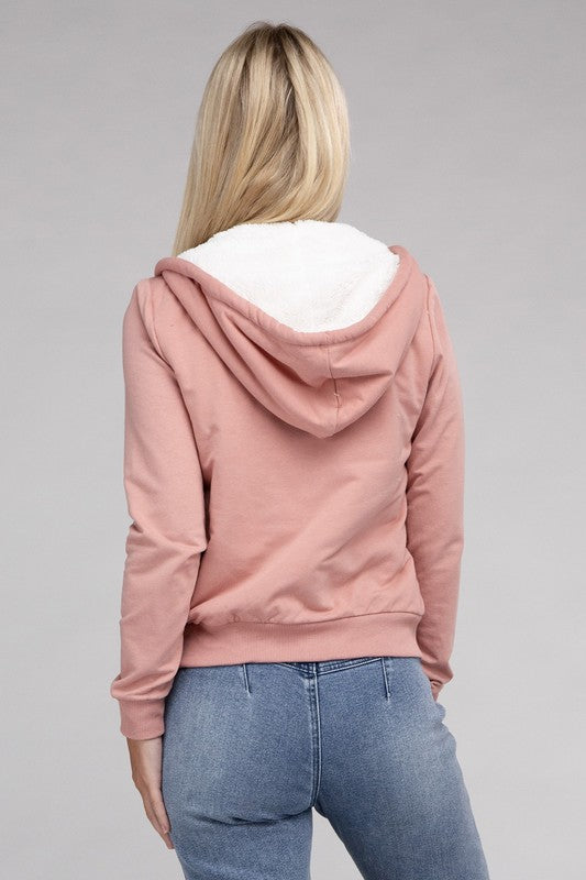 Fuzzy Trim Crop Hoodie