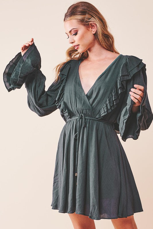 Ruffle Surplice Mini Dress